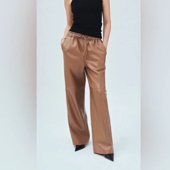 Mayson the Label Vegan Leather Relaxed Drawstring Pants in Mushroom M - Picture 3 of 12